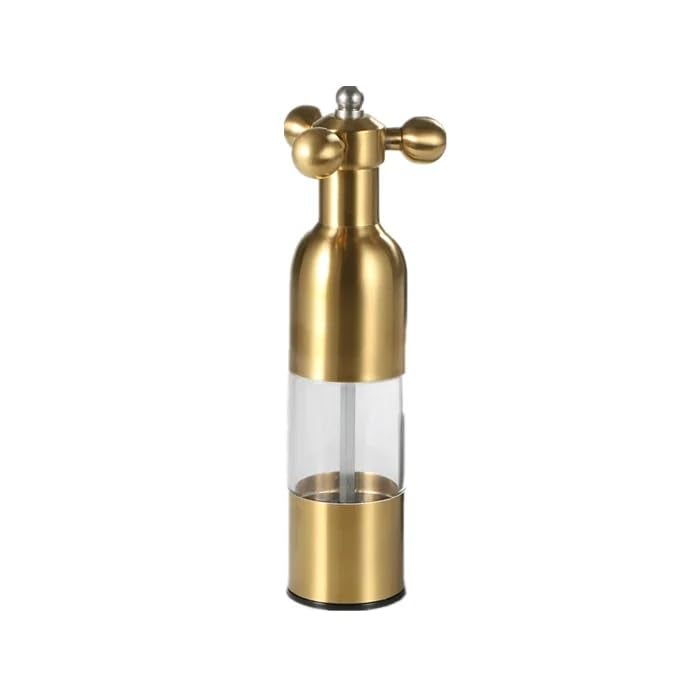 HOOJO® Manual Salt and Pepper Grinder Set, Clear Acrylic Body with Metal Top, Cross Handle Design, Available in Black, Gold, and Copper Finishes (Gold) - Image 1