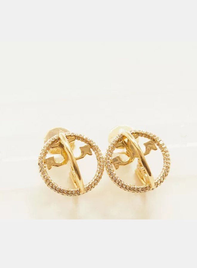 Burch Women's three-dimensional surround inlaid with rhinestone stud earrings double T classic logo exquisite, small and elegant - Image 3