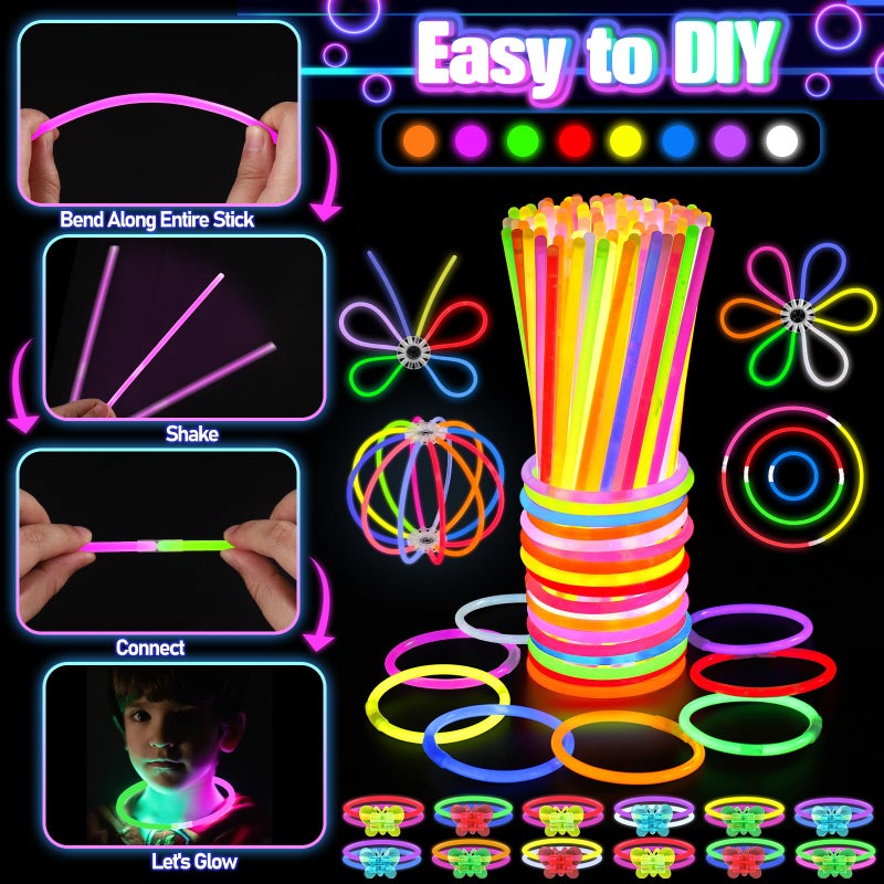 TSDATOWR 150PCS Glow in the Dark Party Supplies for Kids Adults, Light Up Party Favors with Light Up Glasses, Headband, Rings, 100 Glow Sticks Bulk Party Pack DIY Glow Necklaces Bracelets, Neon Party Supplies - Image 3