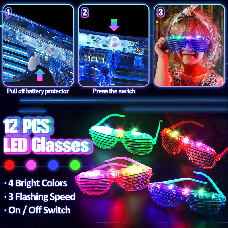 TSDATOWR 150PCS Glow in the Dark Party Supplies for Kids Adults, Light Up Party Favors with Light Up Glasses, Headband, Rings, 100 Glow Sticks Bulk Party Pack DIY Glow Necklaces Bracelets, Neon Party Supplies - Image 4