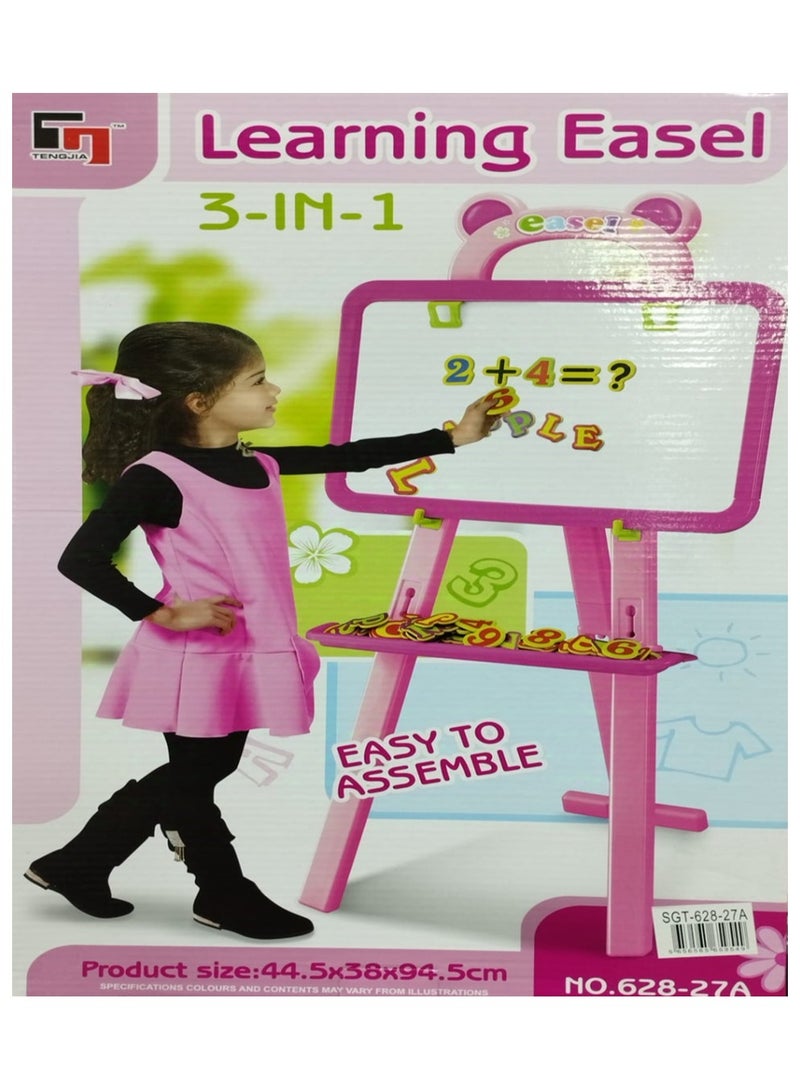 TOY GARDEN 3-in-1 Learning Easel for Kids – Magnetic Whiteboard, Chalkboard, and Art Easel with Alphabet & Number Magnets, Easy-to-Assemble Educational Drawing Board for Early Learning and Creative Play (44.5 x 38 x 94.5 cm)