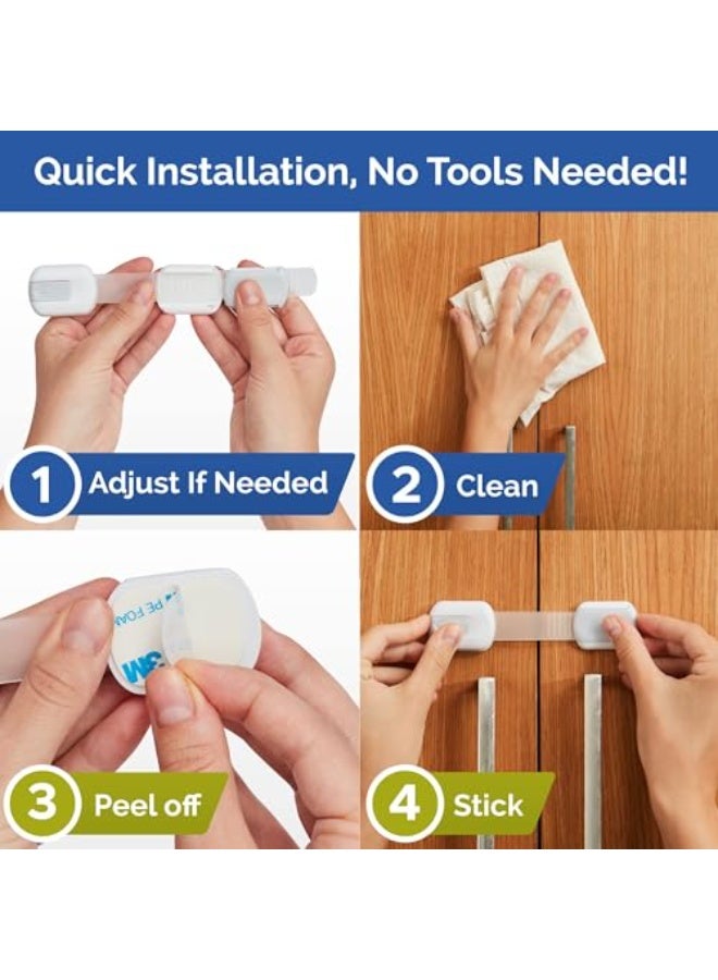 JZS 10 Pack Child Safety Strap Locks, Baby Locks for Cabinets and Drawers, Toilet, Fridge & More. 3M Adhesive Pads, Easy Installation, No Drilling Required, White/Gray - Image 5