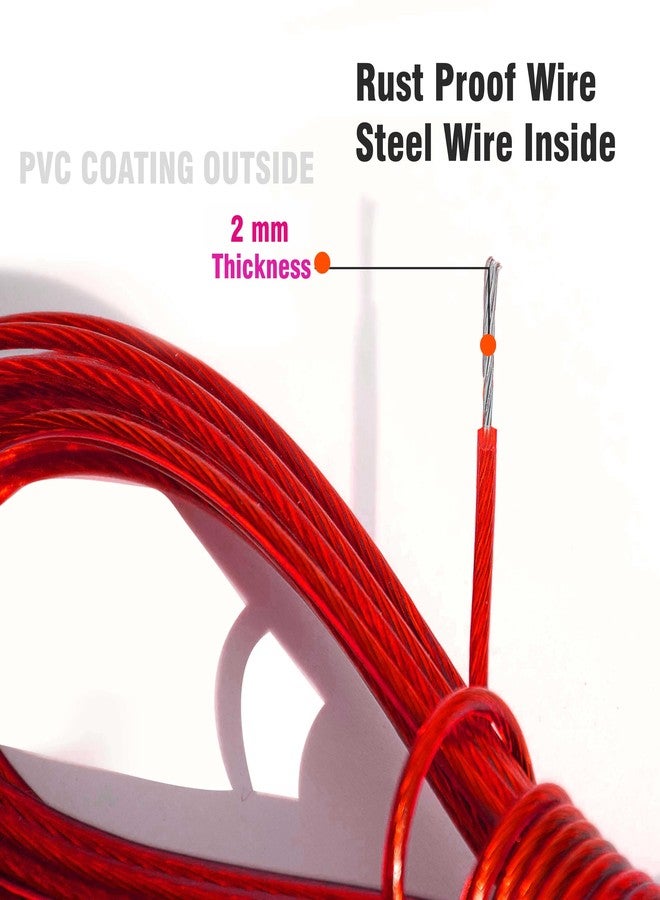 Pure Source India PVC Coated Steel Wire Rope for Drying Clothes/Clothesline/Ideal for Drying Heavy Clothes | Red Colour | Pack of 1 (15 MTR) - Image 3