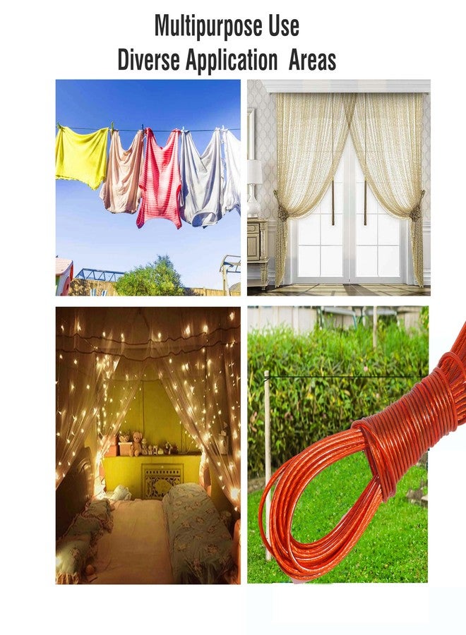 Pure Source India PVC Coated Steel Wire Rope for Drying Clothes/Clothesline/Ideal for Drying Heavy Clothes | Red Colour | Pack of 1 (15 MTR) - Image 2