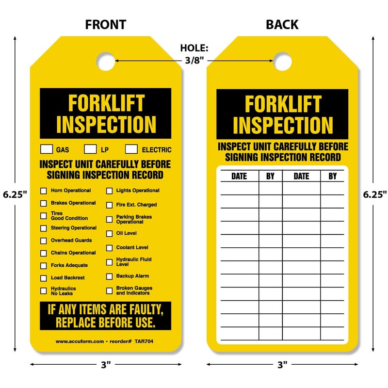 AccuformNMC 100 Inspection and Status Tags by-The-Roll, Forklift Inspection and Status, US Made OSHA Compliant Tags, Waterproof PF-Cardstock, Resists Tears, 6.25"x3", TAR704 - Image 2