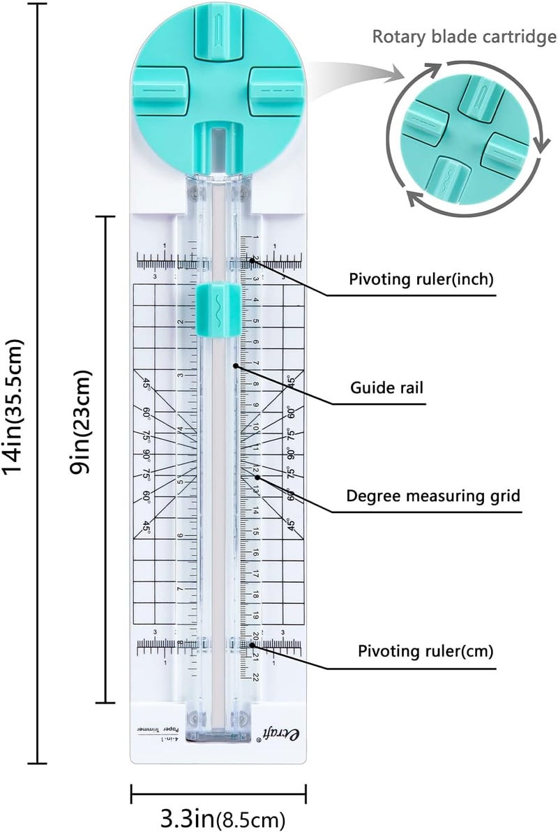 Ecraft Paper Trimmer: 4 Style Multi-Function Scrapbooking Tool With Dial Blades for Straight, Wave, Dotted, Perforated, Creasing Cuts - for Coupons, Photos, Postcards, Scrapbook, Card - Image 3