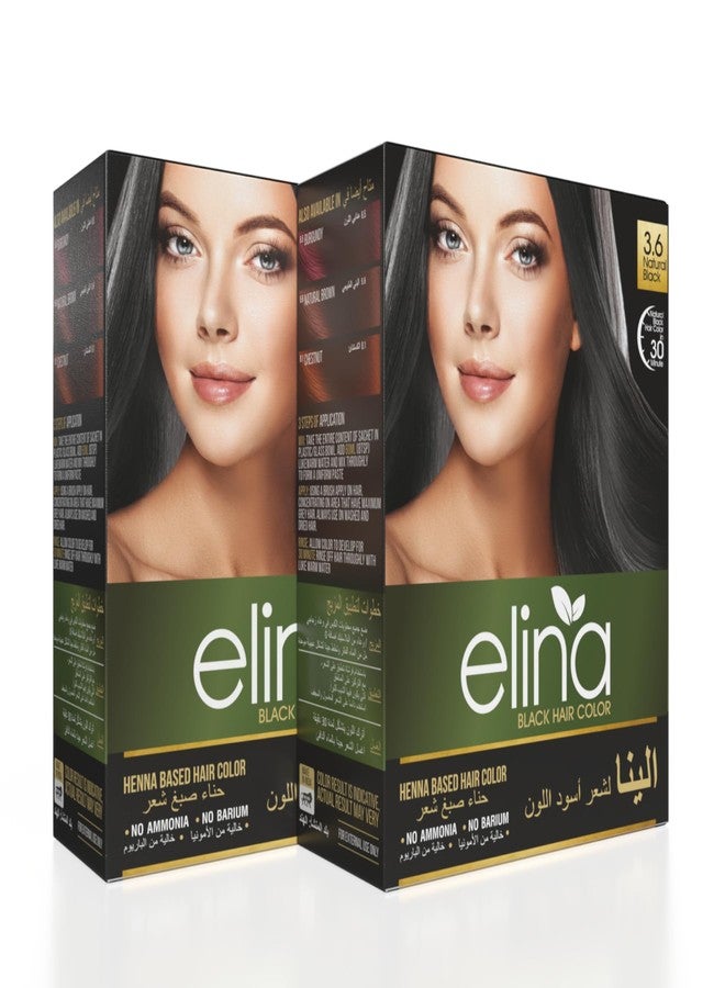 Elina Black Hair Color Powder 120Gm (60g X 2) | Ammonia & Barium free Natural Organic Hair Color for Men & Women | Formulated with Natural Ingredients | Long Lasting Color - Image 1
