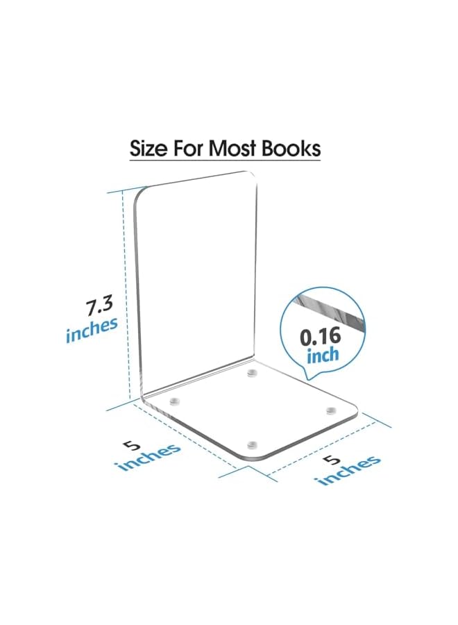 The Bros Clear Acrylic Bookends for Shelves, Plastic Bookends for Home Office Library, Heavy Duty Book Ends, Book Stopper, - Image 2