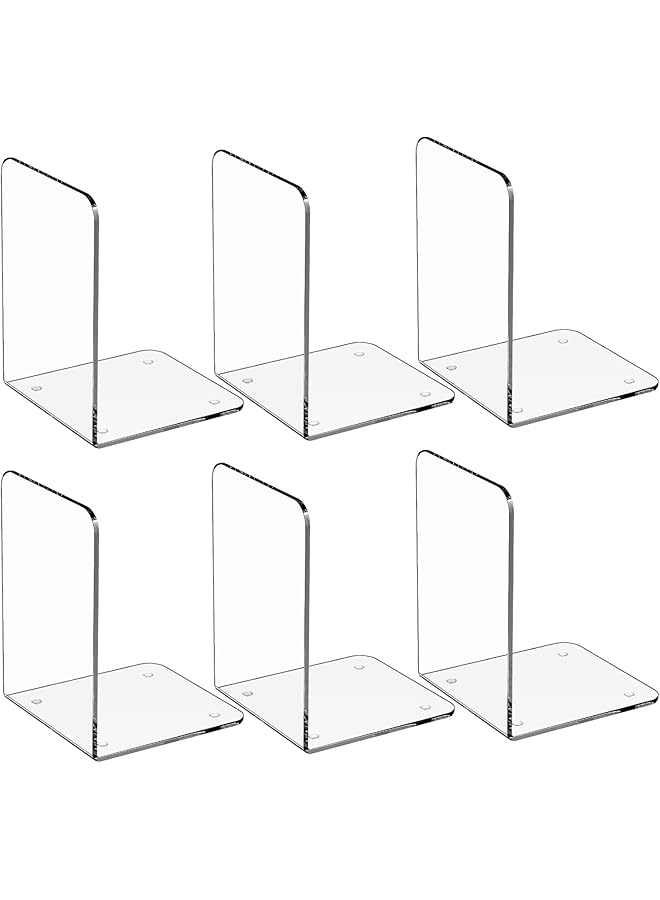 The Bros Clear Acrylic Bookends for Shelves, Plastic Bookends for Home Office Library, Heavy Duty Book Ends, Book Stopper, - Image 1