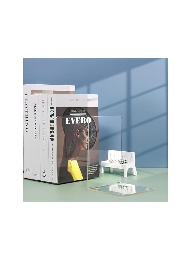 The Bros Clear Acrylic Bookends for Shelves, Plastic Bookends for Home Office Library, Heavy Duty Book Ends, Book Stopper, - Image 5