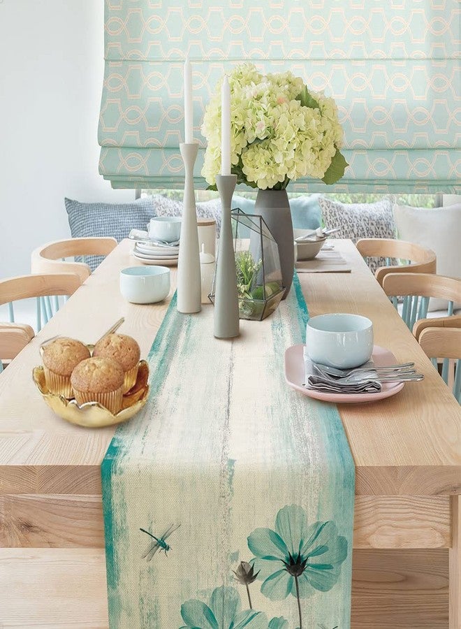 Uokiuki Teal Flower Table Runner, Vintage Farmhouse Country Floral Rustic Wood Table Runners for Dining Room, Kitchen, Living Room, Holiday and Party Table Decor 13 x 72inch - Image 5