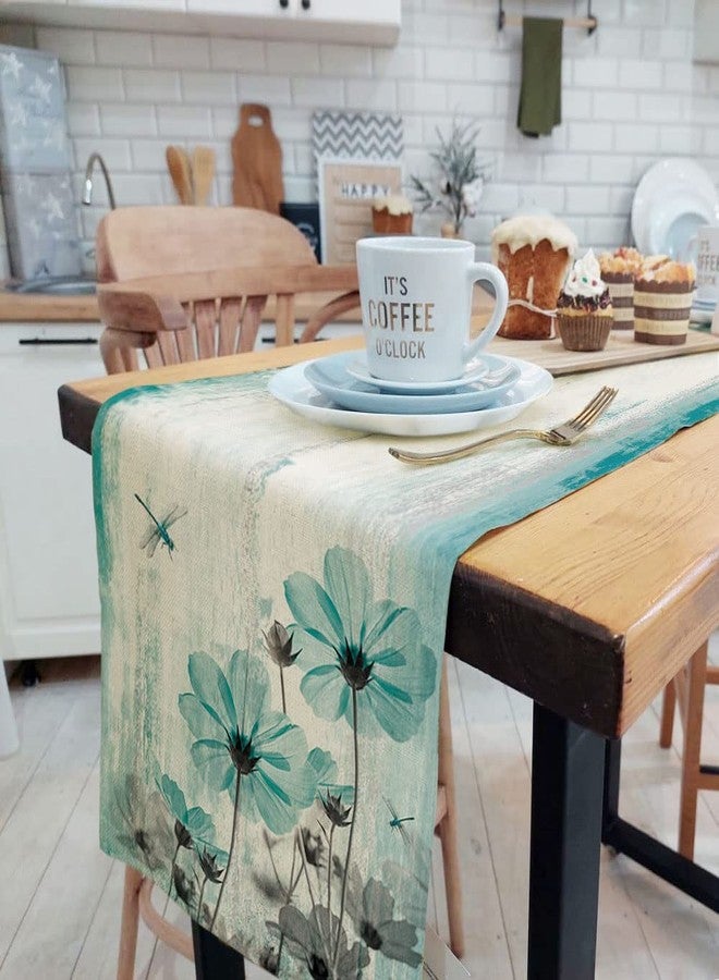 Uokiuki Teal Flower Table Runner, Vintage Farmhouse Country Floral Rustic Wood Table Runners for Dining Room, Kitchen, Living Room, Holiday and Party Table Decor 13 x 72inch - Image 4
