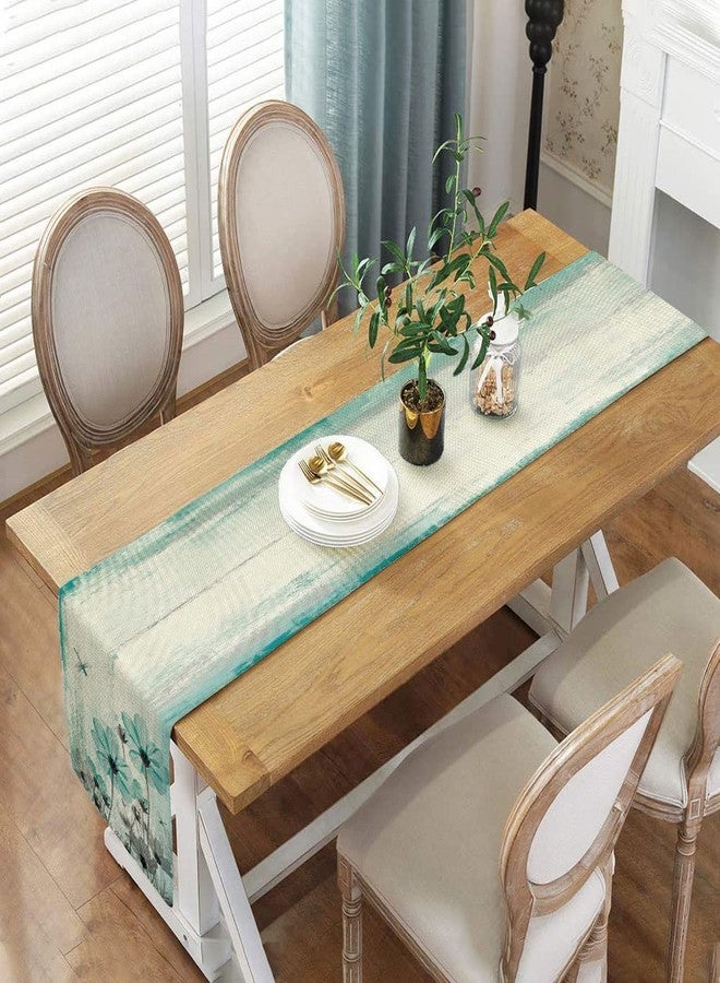 Uokiuki Teal Flower Table Runner, Vintage Farmhouse Country Floral Rustic Wood Table Runners for Dining Room, Kitchen, Living Room, Holiday and Party Table Decor 13 x 72inch - Image 2