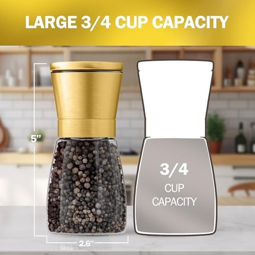 Home EC Original Gold Salt and Pepper Grinder Set of 2 - Adjustable Ceramic Grinder - Glass Salt and Pepper Shakers With Funnel and Ebook - Kitchen Spice Mill - Gold Kitchen Accessories - Image 2
