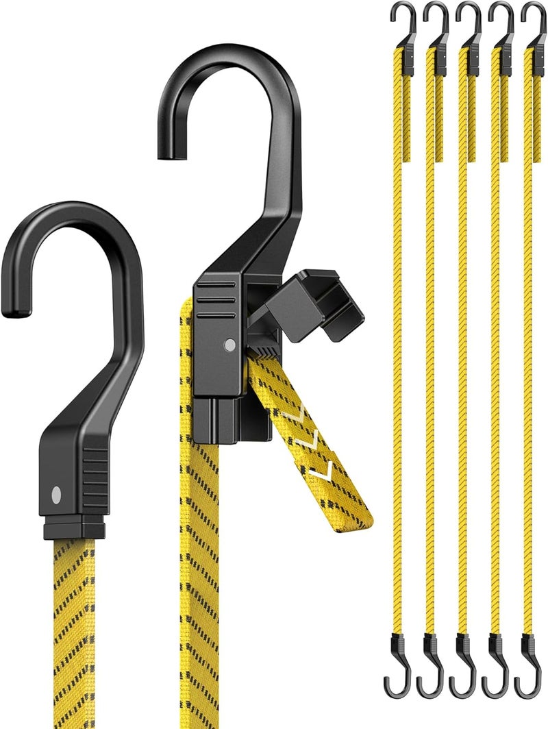 LuckyStraps 6 Pcs 24 Inch Flat Adjustable Bungee Cords with Hooks, 3X Faster to Adjust The Length, Lucky Straps Yellow Heavy Duty Bungee Straps for Cargo, Bike, Cart, Tent, Truck, Camping, Outdoor, etc Simple multi-feature universal build - Image 1