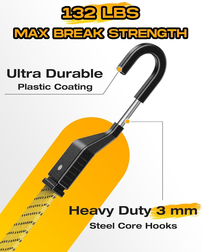 LuckyStraps 6 Pcs 24 Inch Flat Adjustable Bungee Cords with Hooks, 3X Faster to Adjust The Length, Lucky Straps Yellow Heavy Duty Bungee Straps for Cargo, Bike, Cart, Tent, Truck, Camping, Outdoor, etc Simple multi-feature universal build - Image 4