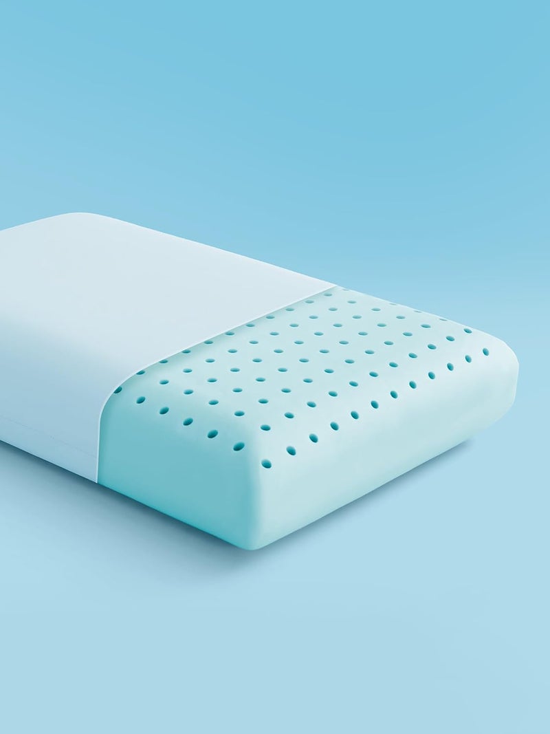 SLEEP ZONE وسادة رغوة الذاكرة المبردة من - عديمة الرائحة، قابلة للتنفس، صديقة للبشرة مع دعم فائق للنائمين على الظهر أو البطن أو الجانب، أساسيات المنزل والفندق والمستشفى (أزرق، مقاس ستاندرد، عبوة مزدوجة) - Image 1