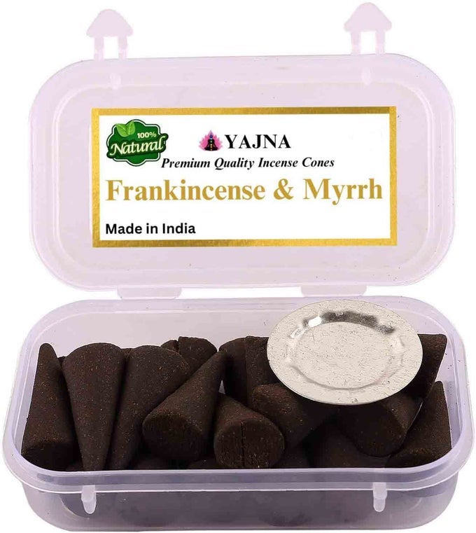 FRANKINCENSEANDMYRRH 100NATURALINCENSECONES HANDMADEHANDDIPPED ORGANICCHEMICALSFREE FORPURIFICATIONRELAXATIONPOSITIVITYYOGAMEDITATION THEBESTSCENTS 20 COUNT