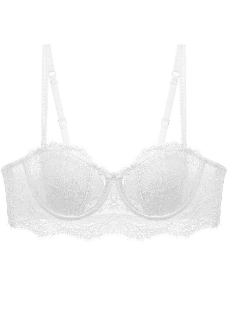 Solid Color Breathable Thin Cup Lace Bra  White