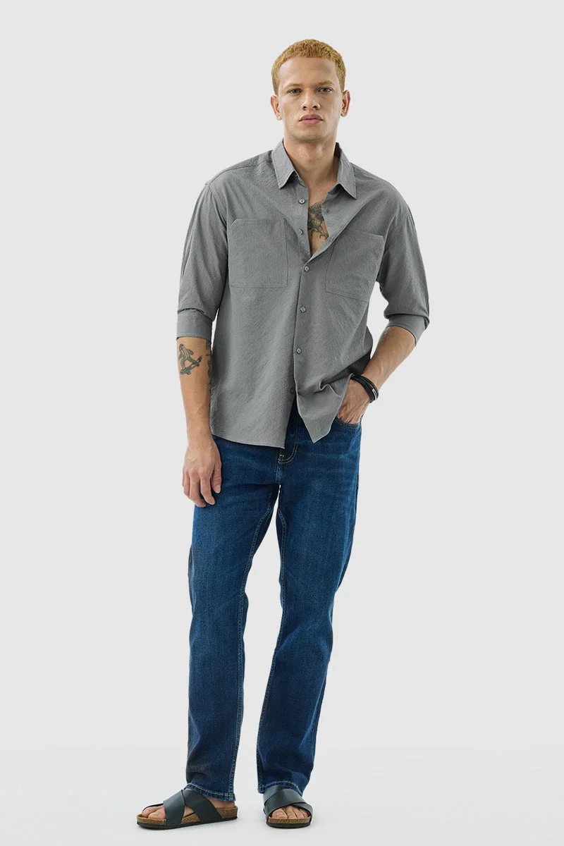 SNITCH Grey Solid Relaxed Fit Shirt
