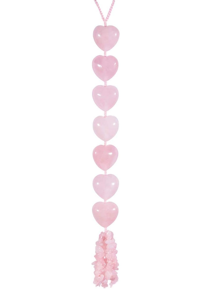 mookaitedecor mookaitedecor Rose Quartz Heart Crystals Hanging Ornament, Healing Stones Tumbled Gemstones for Car & Home Decor, Reiki Yoga Meditation, 12-12.6 Inches 