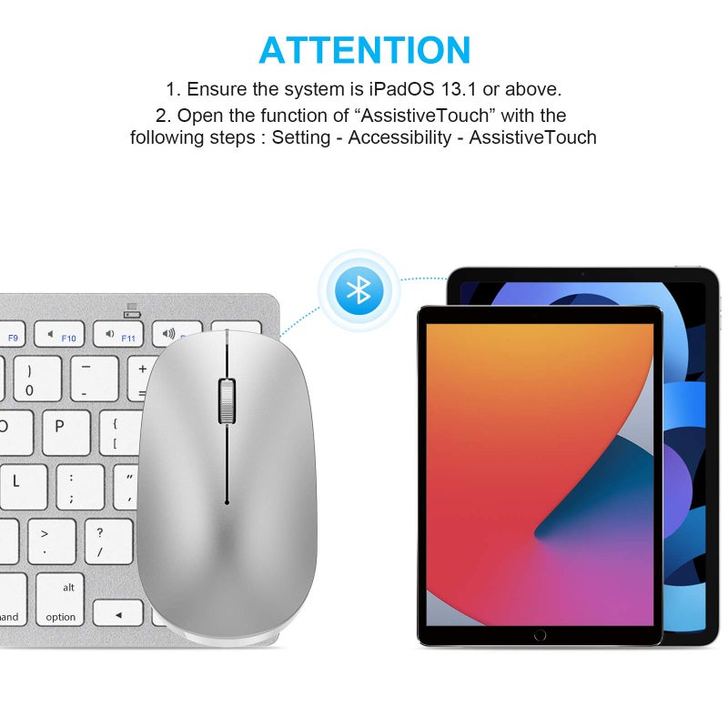 Sparin لوحة مفاتيح وماوس بلوتوث لاسلكي SPARIN لجهاز iPad (A16) الجيل 11 و10، iPad Air (13/11 بوصة)، iPad Pro 13/12.9/11 بوصة، iPad الجيل 9 و8، iPad Mini الجيل 7 - 8.3 بوصة، فوق iOS13 - فضي أبيض - Image 2