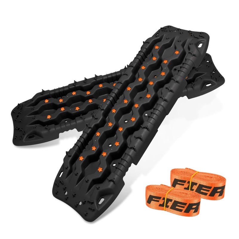 FIERYRED Large Off Road Traction Boards 2 PCS Traction Mats Recovery for Sand Mud Snow Vehicle Truck Jeep SUV Traction Tracks Black with Orange