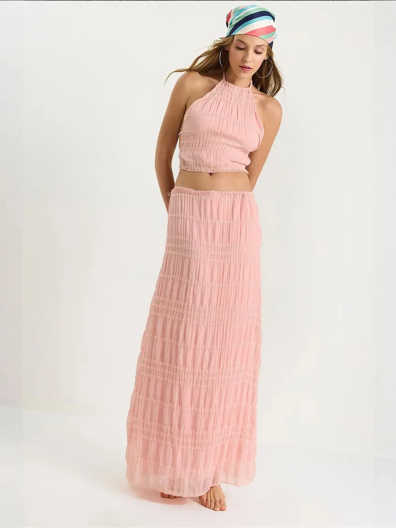 Bianco Lucci LUCCI Textured Striped Tulle Two-Piece Set