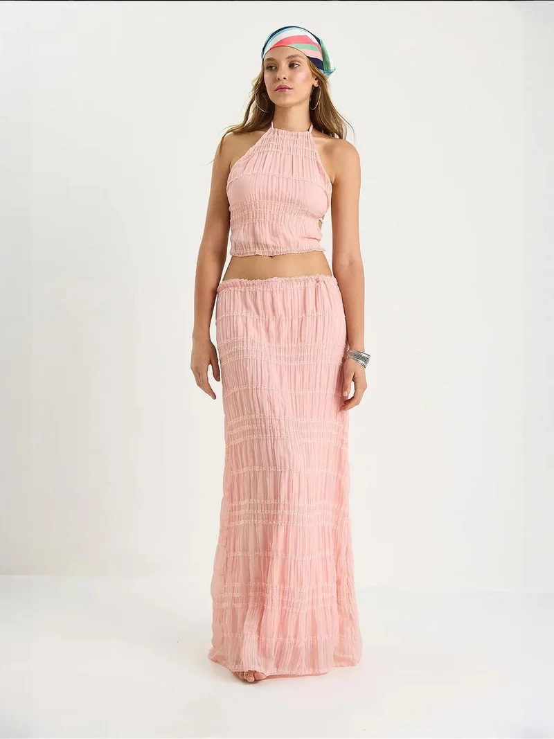 Bianco Lucci LUCCI Textured Striped Tulle Two-Piece Set