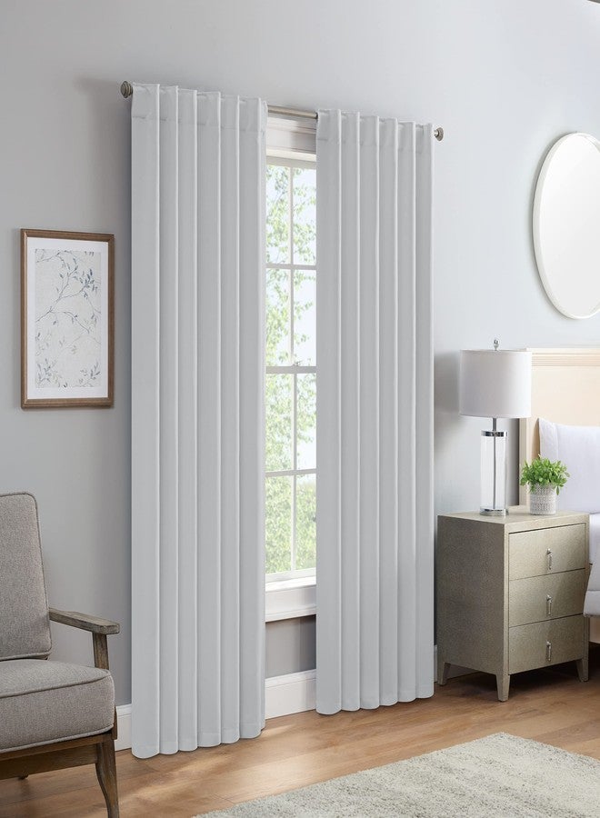 ECLIPSE Langley Solid Tripleweave Room Darkening Rod Pocket Window Curtains (2 Panels), 52 in x 84 in, Silver White - Image 1
