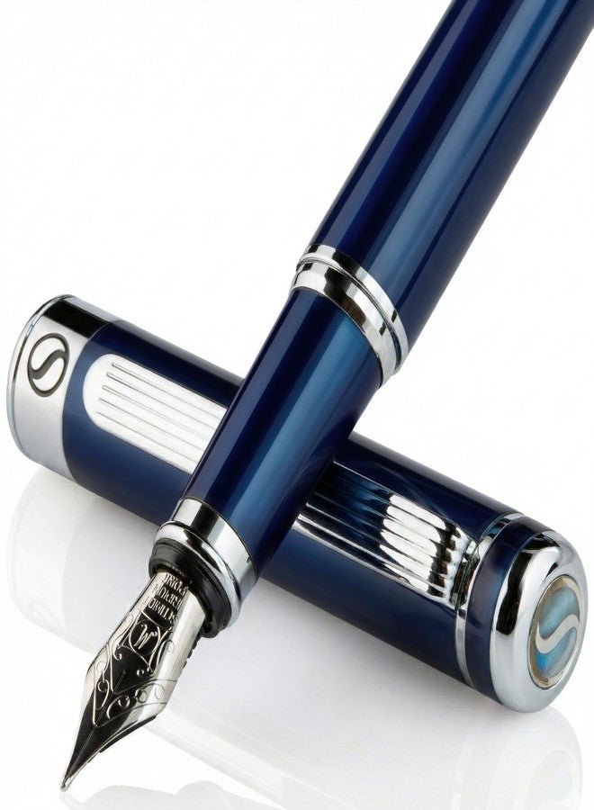 Scriveiner Midnight Blue Fountain Pen - Stunning Luxury Pen with Chrome Appointments, Schmidt Nib (Medium), Best Pen Gift Set for Men & Women, Professional, Executive, Office, Nice Pens - Image 1