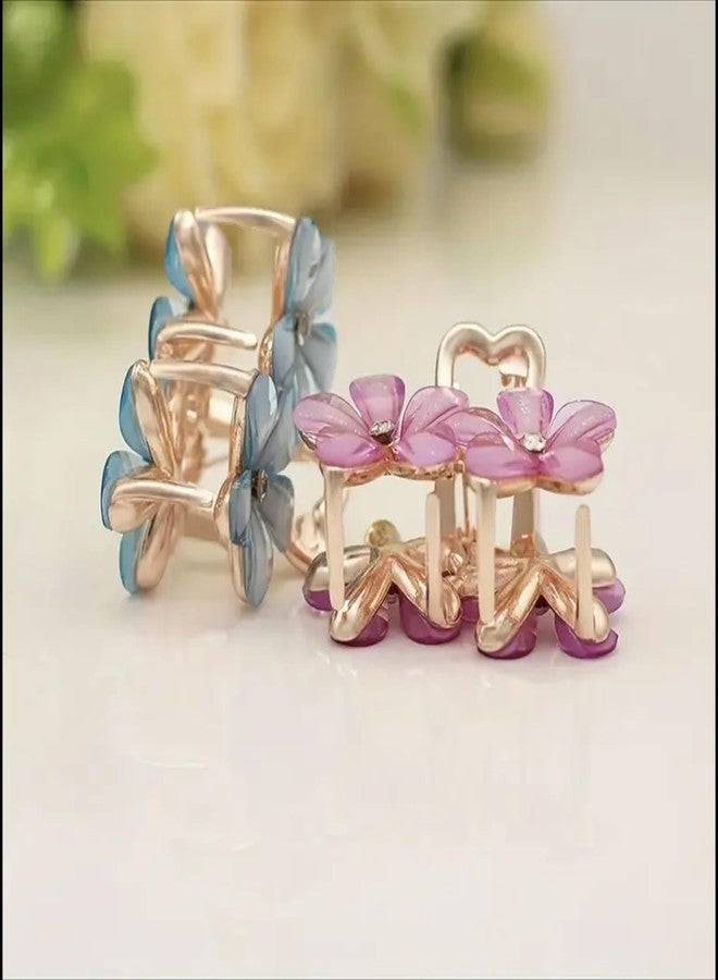 Glamyou Korean Style Small Pearl Mini Hair Claw Clips with Flower Design, Sweet Artificial Decorative Hair Accessories for Women's Girls Pack of 2 Pcs - Image 3