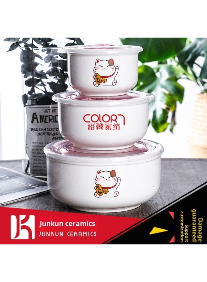 Year Of The Snake Gift Bowl Printed Cartoon Ceramic Fresh-keeping Bowl Three-piece Cartoon Sealed Bowl Wedding Gift Tableware Suit-Specifications:2025 Year Of The Snake-Color:Medium Single Color Box (60 Or 30 Sets Per Box) - Image 4