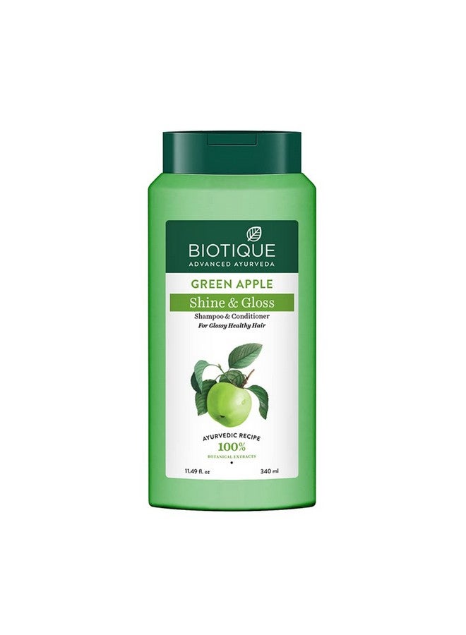 Biotique Green Apple Shine & Gloss Shampoo & Conditioner| Promotes Healthy, Shiny and Glossy Hair | Nourishes Scalp | Makes Hair Soft & Smooth |100% Botanical Extracts| All Skin Types | 340ml - Image 1