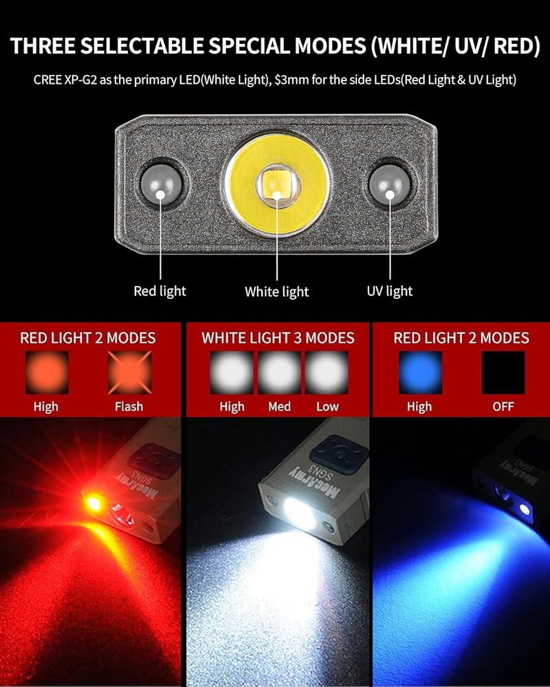 MecArmy SGN3 Mini Portable USB Rechargeable Keychain Flashlight with UV, Red, and White Lights - Image 2