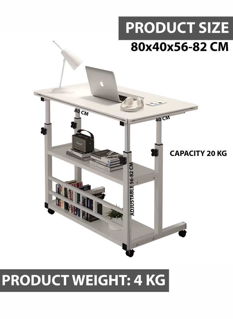 Toshionics Laptop Table with Storage and Rolling Wheels Height Adjustable Desk Mobile Workstation Laptop Cart with Wheels Compact Side Table Bedside Laptop Desk Snack Tray Table Overbed Table Couch Table with Storage Space-Saving Multi-Purpose End Table Computer Desk with Shelf Portable Writing Desk Study Table with Wheels for Home Bedroom Living Room  Office Use (80x40cm)  - Image 4