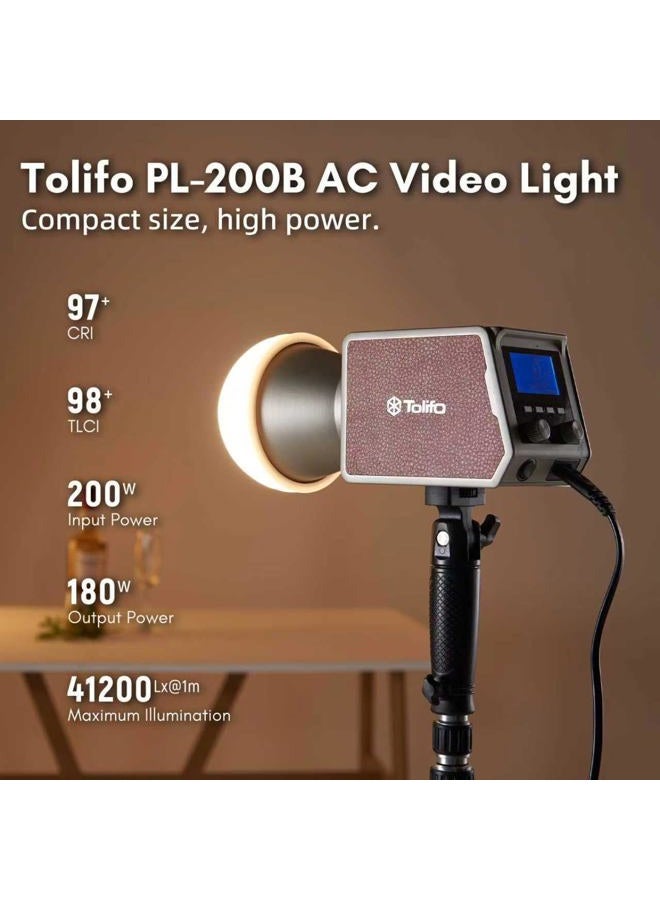 Tolifo 200 واط مصباح يدوي ثنائي اللون ضوء فيديو LED صامت COB، 2700K-6500K CRI97+/TLCI98+/12 تأثيرات/تحكم عبر التطبيق، 360° أضواء ملء للتصوير الفوتوغرافي/استوديو/يوتيوب/تيك توك/بث مباشر - Image 2