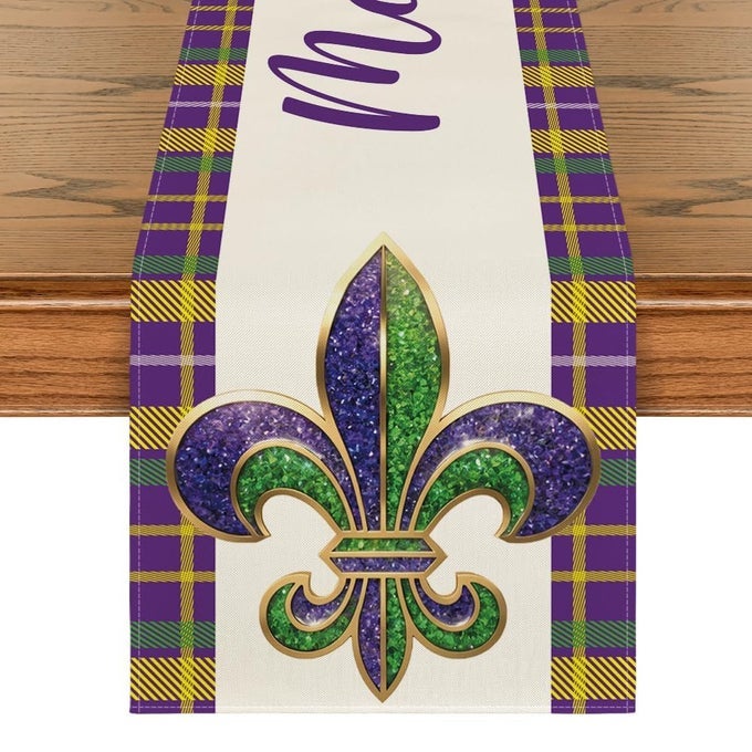 IRIS STRIPES MARDI GRAS CARNIVAL TABLE RUNNER SEASONAL HOLIDAY KITCHEN DINING TABLE DECORATION FOR HOME PARTY DECOR 13X72 INCH