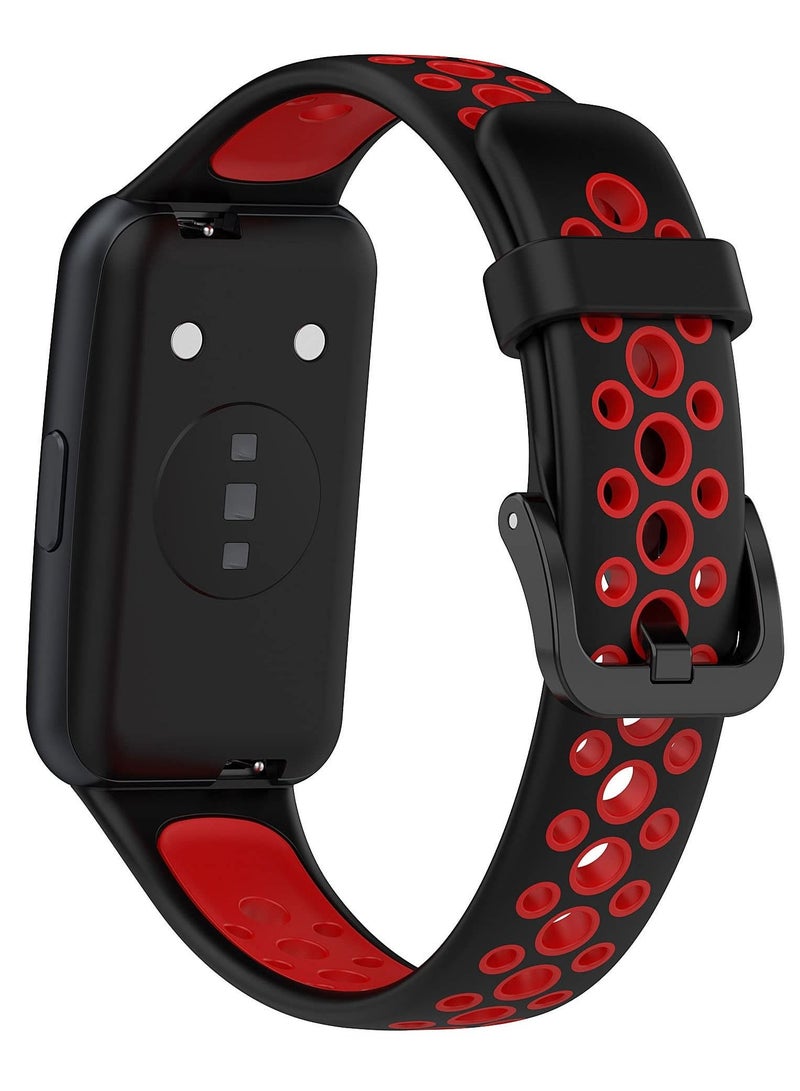 Strap Compatible with Huawei Band 7/Honor Band 7, Replacement Silicone Sport Band_ Black/Red - Image 1