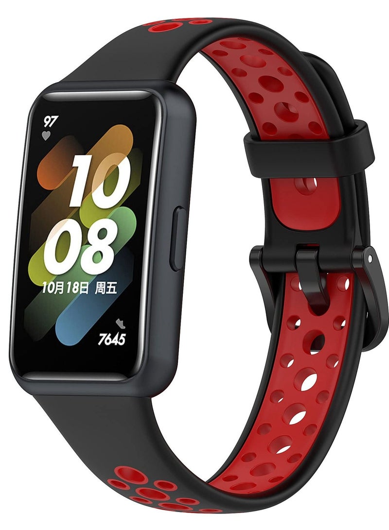 Strap Compatible with Huawei Band 7/Honor Band 7, Replacement Silicone Sport Band_ Black/Red - Image 2