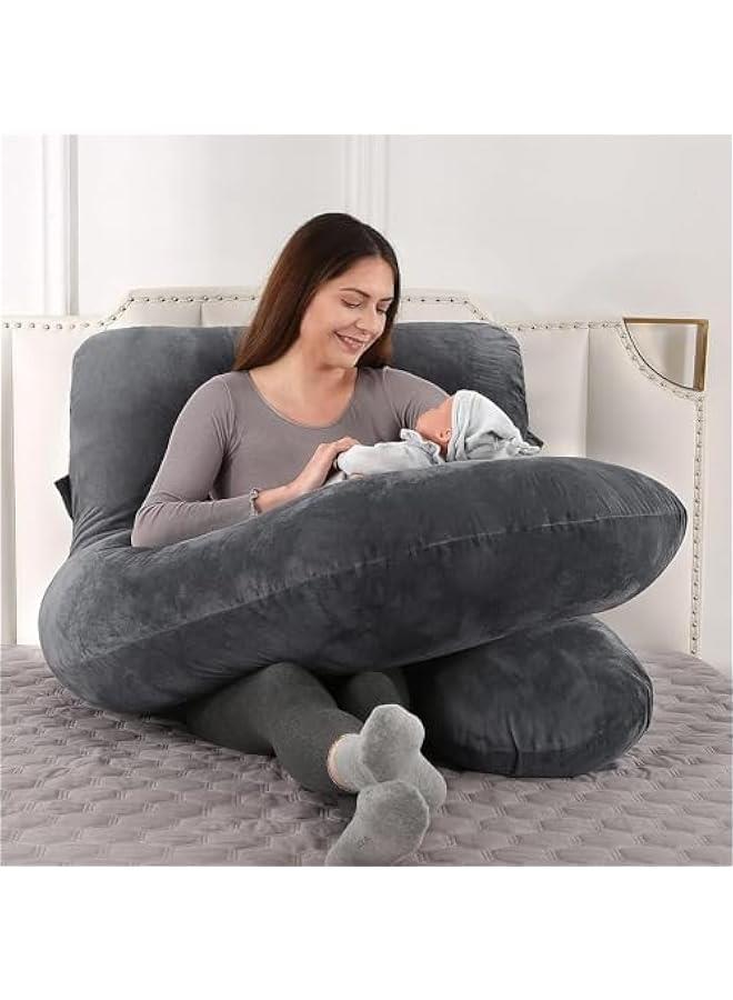 هوكور LukRosey Pregnancy Must Haves Pregnancy Pillow U-Shaped Full Body Maternity Support Pillow for Pregnant Women with Replaceable and Washable Velvet Cover (Black)  - Image 2