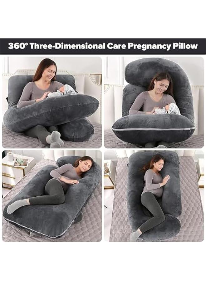 هوكور LukRosey Pregnancy Must Haves Pregnancy Pillow U-Shaped Full Body Maternity Support Pillow for Pregnant Women with Replaceable and Washable Velvet Cover (Black)  - Image 4