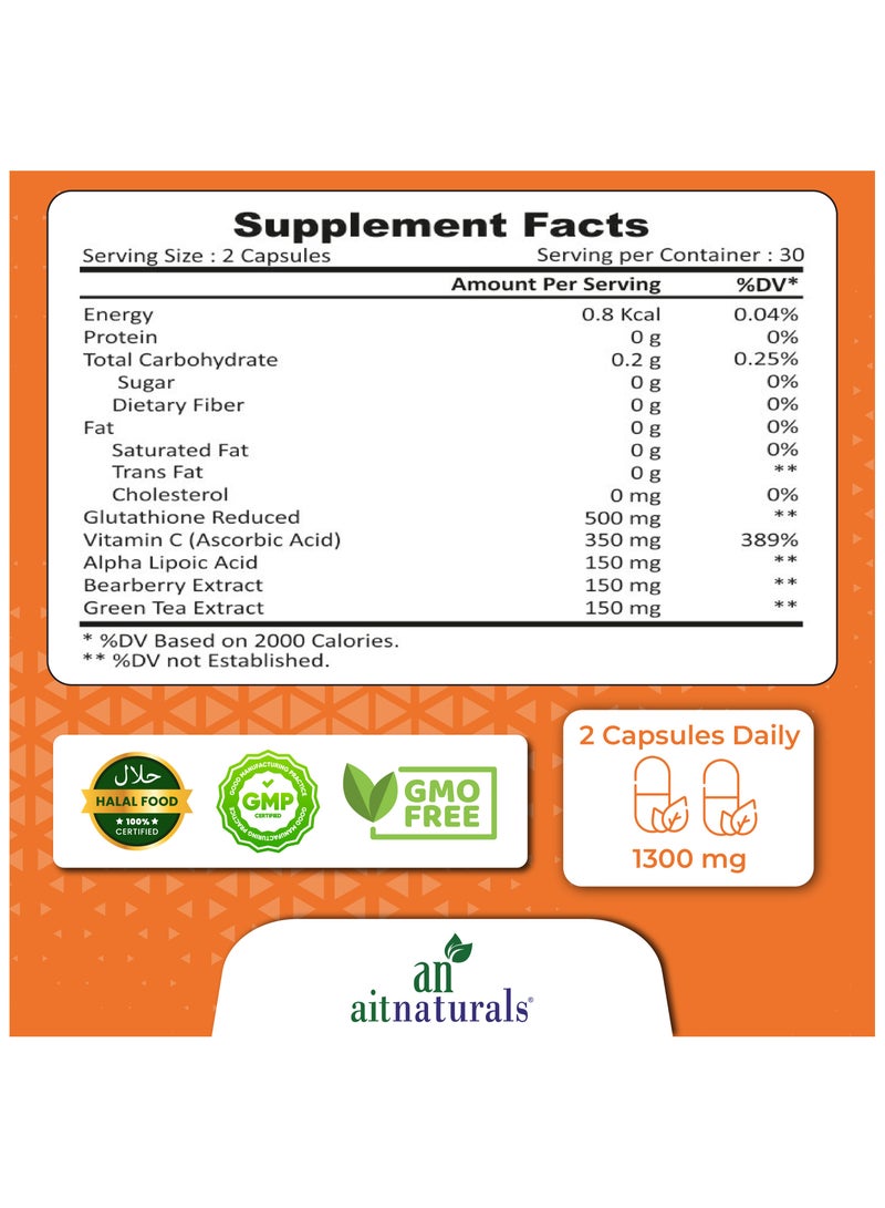 Aitnaturals Advanced Glutathione Complex 1300mg With Vitamin C, Skin Whitening 60 Capsules - Image 2