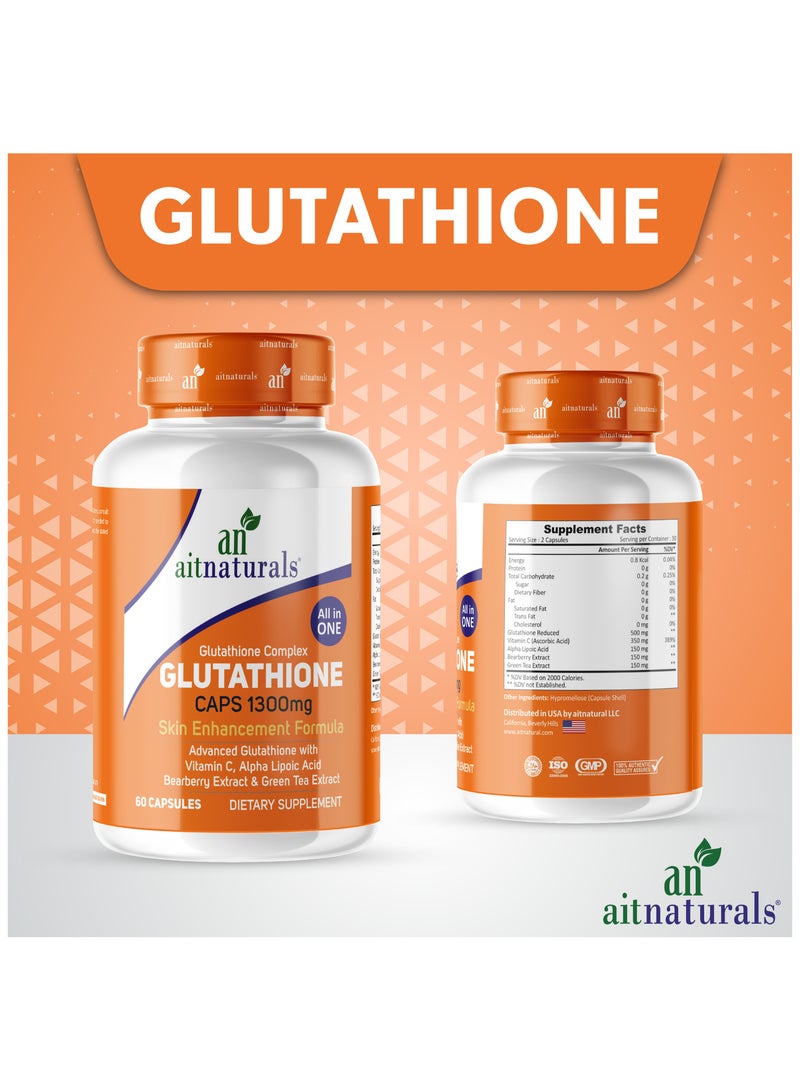 Aitnaturals Advanced Glutathione Complex 1300mg With Vitamin C, Skin Whitening 60 Capsules - Image 3