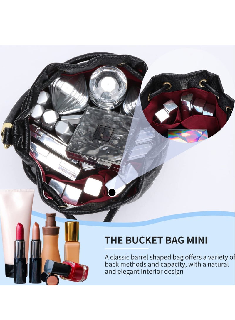 The Bucket Bags for Women, Mini Leathe Bucket Bag, Purses Drawstring Closure Crossbody Handbags, Suitable for traveling, shopping (Black) - Image 3