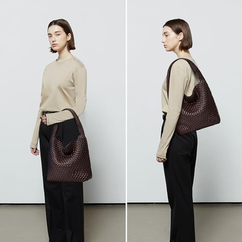 Sumrains Woven Bags for Women Tote Purse: Vegan Leather Shoulder Handbags - Medium Beach Tote Bags - Handwoven Satchel Underarm Purse for Holidays (Coffee Color) - Image 2