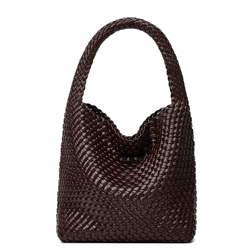 Sumrains Woven Bags for Women Tote Purse: Vegan Leather Shoulder Handbags - Medium Beach Tote Bags - Handwoven Satchel Underarm Purse for Holidays (Coffee Color) - Image 1
