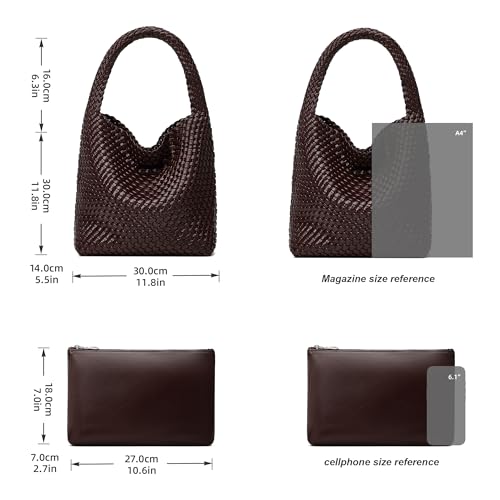 Sumrains Woven Bags for Women Tote Purse: Vegan Leather Shoulder Handbags - Medium Beach Tote Bags - Handwoven Satchel Underarm Purse for Holidays (Coffee Color) - Image 5