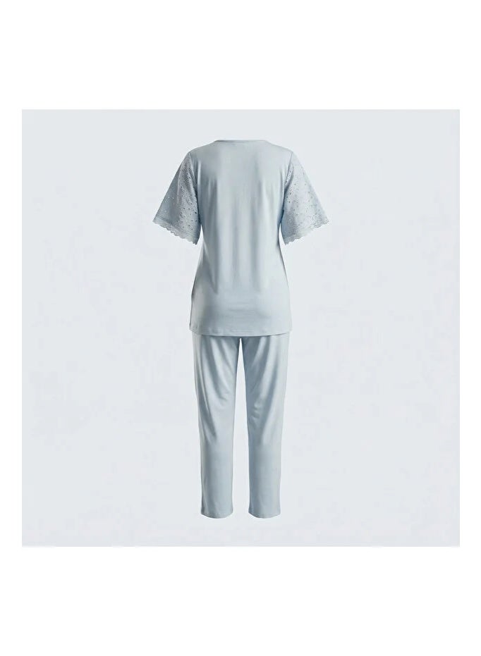 Lady Lingerie 2-Piece Maternity & Nursing Pajama Set | Short Sleeve Button-Front Top & Adjustable Waist Pants | Soft Cotton Viscose Blend | Made in Turkey - Image 5