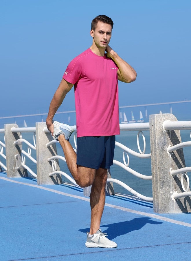 EZRUN Men's Lightweight Short Sleeve T-Shirt Quick Dry Workout Running Athletic Swim Shirts Fishing Rash Guard (Neon Pink,3XL) - Image 3